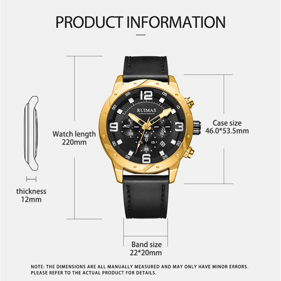 RUIMAS Relogio Masculino Fashion Men Quartz Watch Leather Sport Military Wristwatch Waterproof Clock with Auto Date