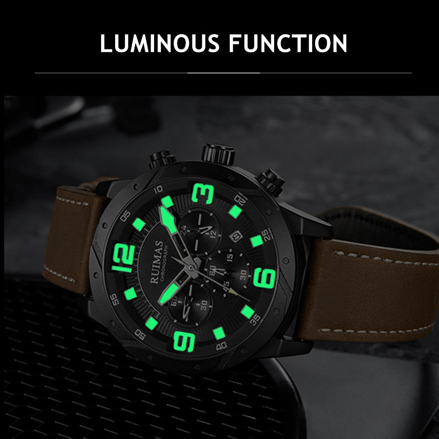 RUIMAS Relogio Masculino Fashion Men Quartz Watch Leather Sport Military Wristwatch Waterproof Clock with Auto Date