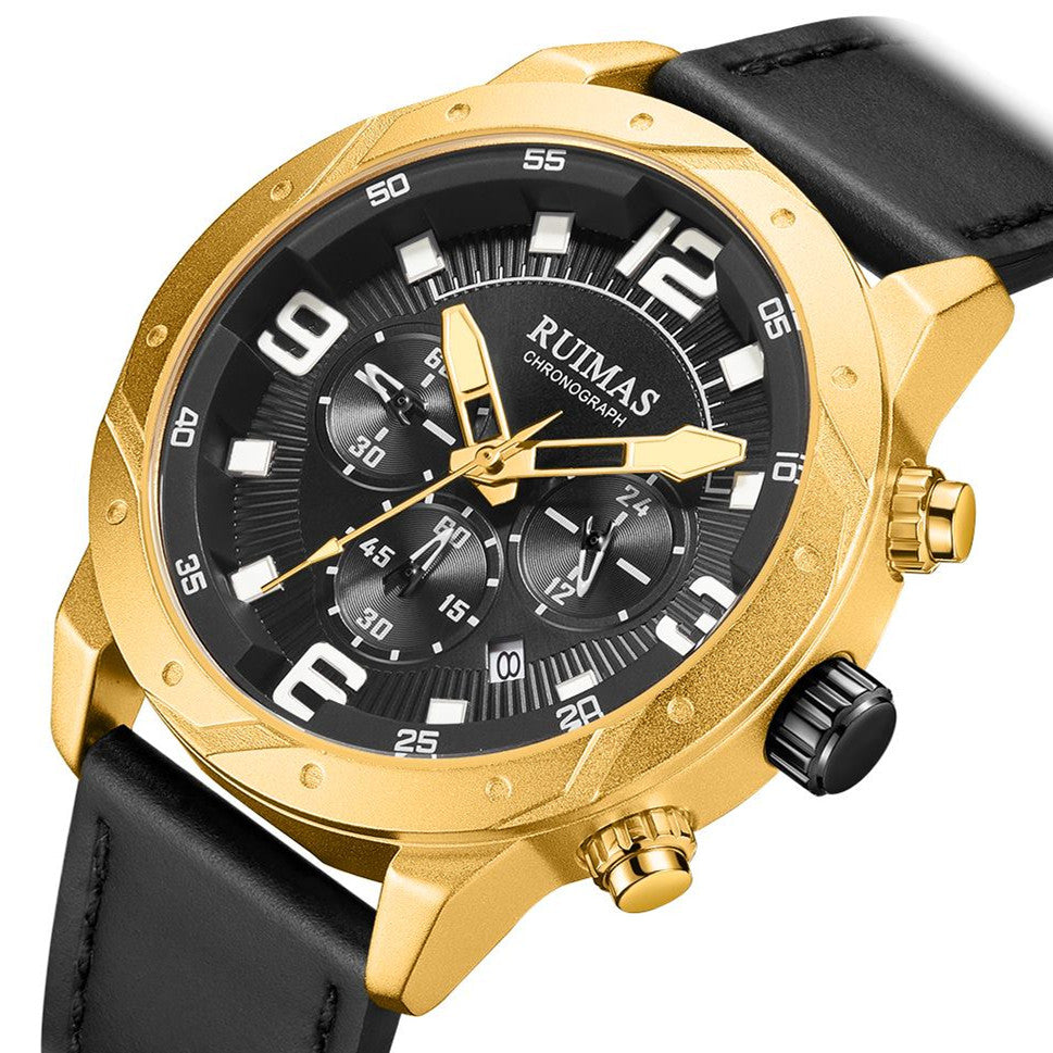 RUIMAS Relogio Masculino Fashion Men Quartz Watch Leather Sport Military Wristwatch Waterproof Clock with Auto Date