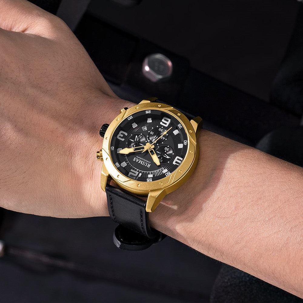RUIMAS Relogio Masculino Fashion Men Quartz Watch Leather Sport Military Wristwatch Waterproof Clock with Auto Date