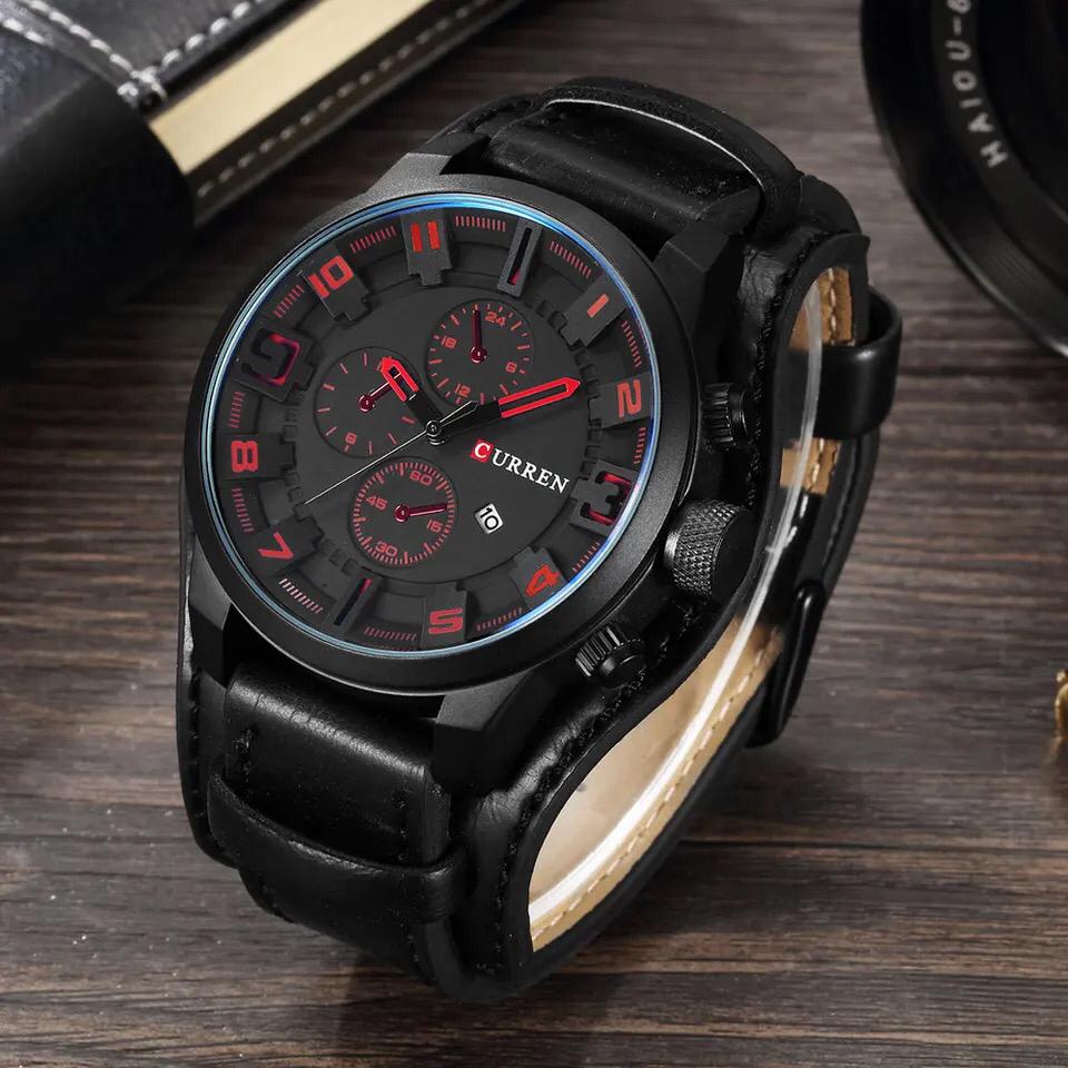 Relógio Masculino Luxo Militar pulseira de Couro #005