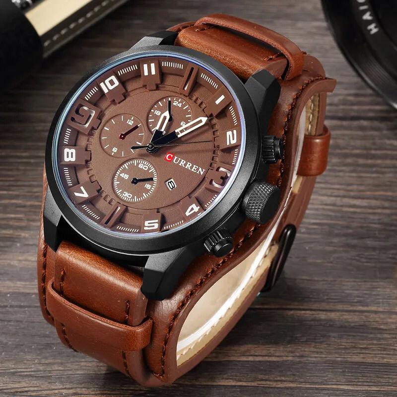 Relógio Masculino Luxo Militar pulseira de Couro #005