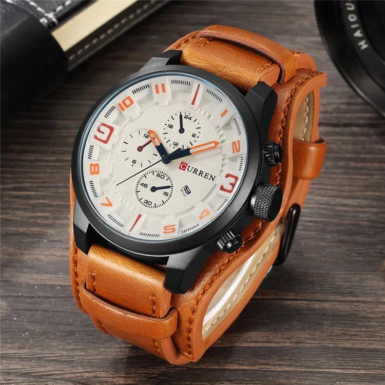 Relógio Masculino Luxo Militar pulseira de Couro #005