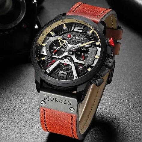 Relógio Masculino Luxo Pulseira de Couro #026