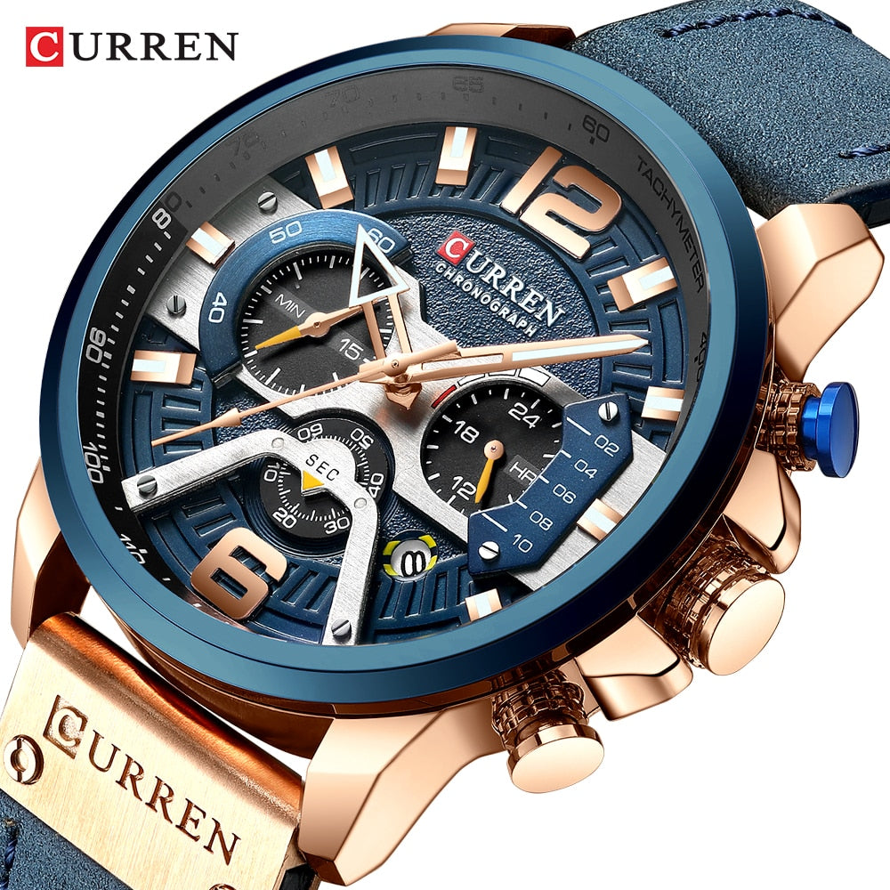 Relógio Masculino Luxo Pulseira de Couro #026