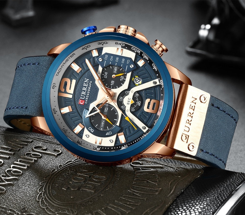 Relógio Masculino Luxo Pulseira de Couro #026