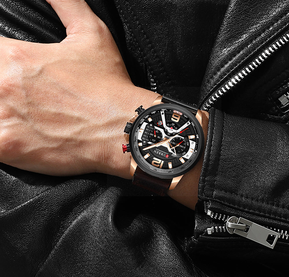 Relógio Masculino Luxo Pulseira de Couro #026