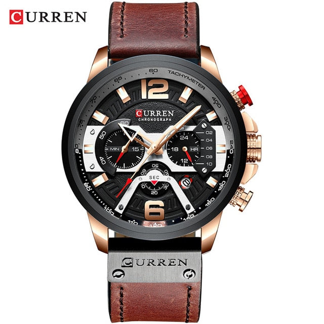 Relógio Masculino Luxo Pulseira de Couro #026