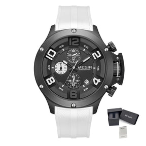 MEGIR Relogio Masculino Luxury Quartz Watch for Men Yellow Silicone Strap Military Sport WristWatch Chronograph with Auto Date