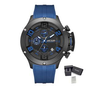 MEGIR Relogio Masculino Luxury Quartz Watch for Men Yellow Silicone Strap Military Sport WristWatch Chronograph with Auto Date