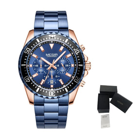 MEGIR Original Luxury Business Quartz Watch Men Brand Stainless Steel Chronograph Military WristWatch Clock Relogio Masculino