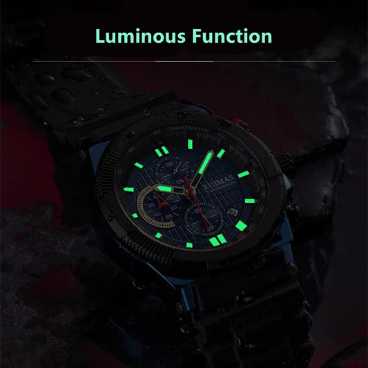 RUIMAS Relogio Masculino Luxury Mens Watches Silicone Strap Quartz Sports Wristwatch Luminous Hands Clock Chronograph Auto Date