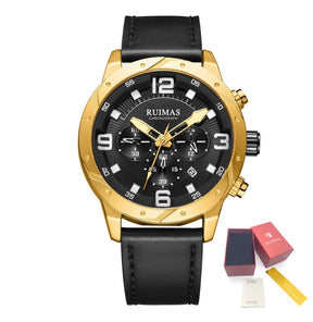 RUIMAS Relogio Masculino Fashion Men Quartz Watch Leather Sport Military Wristwatch Waterproof Clock with Auto Date