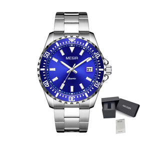 MEGIR Fashion Men Watches Top Luxury Stainless Steel Quartz Wristwatch Calendar Luminous Clock Large Dial Relogio Masculino