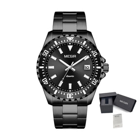 MEGIR Fashion Men Watches Top Luxury Stainless Steel Quartz Wristwatch Calendar Luminous Clock Large Dial Relogio Masculino