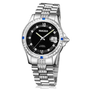 NAKZEN Men Japan NH35 Movement Automatic Mechanical Watch Elegant Diamond Stainless Steel Bracelet Watches Relogio Masculino
