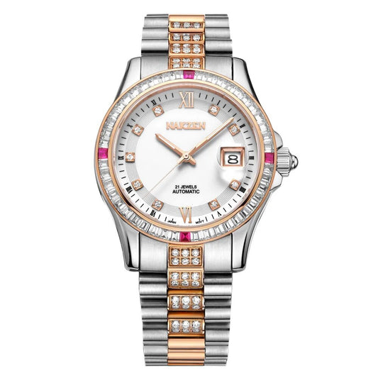 NAKZEN Men Japan NH35 Movement Automatic Mechanical Watch Elegant Diamond Stainless Steel Bracelet Watches Relogio Masculino