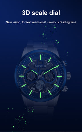 MEGIR Luxury Watch Mens Business Watches Calendar Stainless Steel Quartz Wrist Watch Clock Casual Chronograph Relogio Masculino
