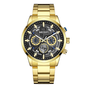 MEGIR Luxury Watch Mens Business Watches Calendar Stainless Steel Quartz Wrist Watch Clock Casual Chronograph Relogio Masculino