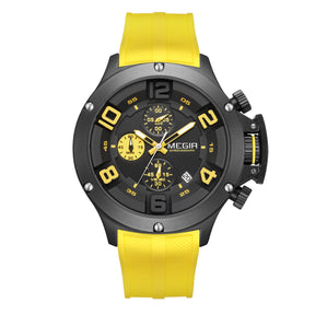 MEGIR Relogio Masculino Luxury Quartz Watch for Men Yellow Silicone Strap Military Sport WristWatch Chronograph with Auto Date