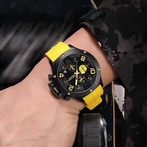 MEGIR Relogio Masculino Luxury Quartz Watch for Men Yellow Silicone Strap Military Sport WristWatch Chronograph with Auto Date