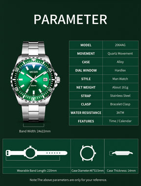 MEGIR Fashion Men Watches Top Luxury Stainless Steel Quartz Wristwatch Calendar Luminous Clock Large Dial Relogio Masculino