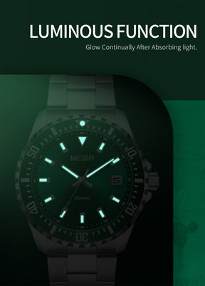 MEGIR Fashion Men Watches Top Luxury Stainless Steel Quartz Wristwatch Calendar Luminous Clock Large Dial Relogio Masculino