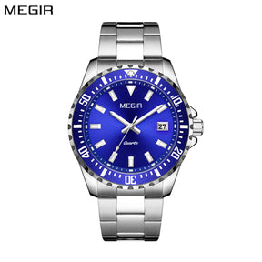 MEGIR Fashion Men Watches Top Luxury Stainless Steel Quartz Wristwatch Calendar Luminous Clock Large Dial Relogio Masculino