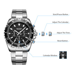 MEGIR Original Luxury Business Quartz Watch Men Brand Stainless Steel Chronograph Military WristWatch Clock Relogio Masculino