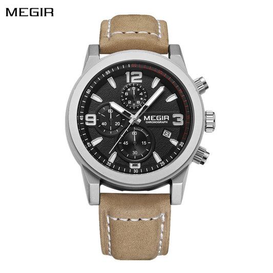 MEGIR Original Brand Luxury Watch Men's Sport Watches Leather Strap Watch Quartz Wristwatches Luminous Casual Relogio Masculino