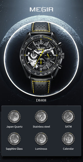 MEGIR Luxury Men's Business Casual Watches Leather Waterproof Quartz Chronograph Male Clock Wristwatch Relogio Masculino