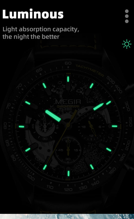 MEGIR Luxury Men's Business Casual Watches Leather Waterproof Quartz Chronograph Male Clock Wristwatch Relogio Masculino