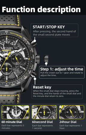 MEGIR Luxury Men's Business Casual Watches Leather Waterproof Quartz Chronograph Male Clock Wristwatch Relogio Masculino