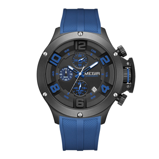 MEGIR Relogio Masculino Luxury Quartz Watch for Men Yellow Silicone Strap Military Sport WristWatch Chronograph with Auto Date