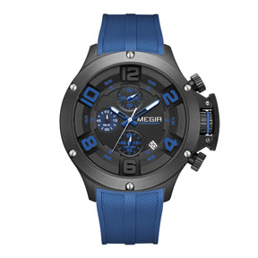 MEGIR Relogio Masculino Luxury Quartz Watch for Men Yellow Silicone Strap Military Sport WristWatch Chronograph with Auto Date