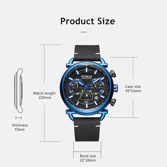 RUIMAS Men Luxury Sport Watches Leather Bracelet Quartz Wristwatch Luminous Clock Watch Calendar Relogio Masculino 585