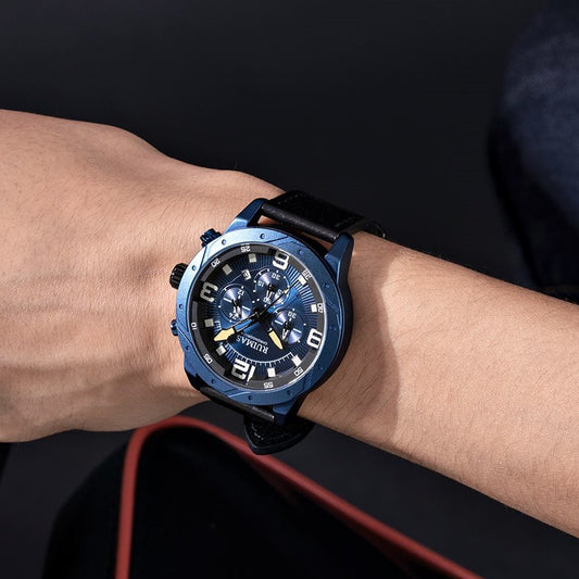 RUIMAS Relogio Masculino Fashion Men Quartz Watch Leather Sport Military Wristwatch Waterproof Clock with Auto Date