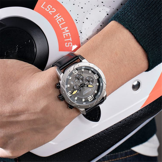 RUIMAS Relogio Masculino Fashion Men Quartz Watch Leather Sport Military Wristwatch Waterproof Clock with Auto Date